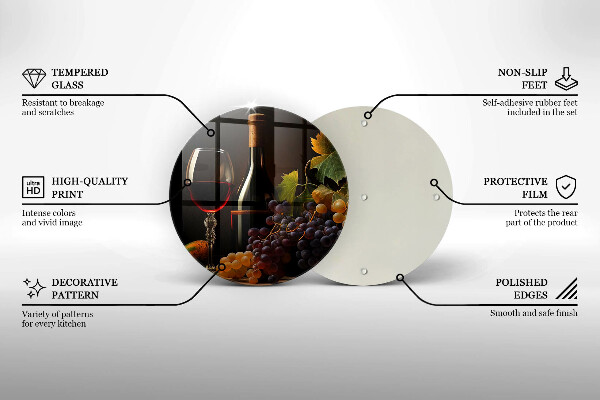 Steklena podloga za rezanje Kozarec vina in grozdje