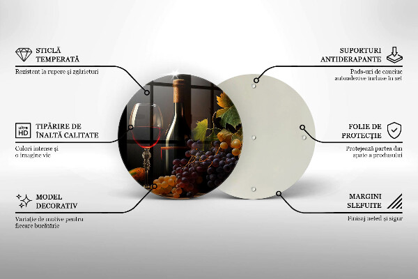 Steklena podloga za rezanje Kozarec vina in grozdje