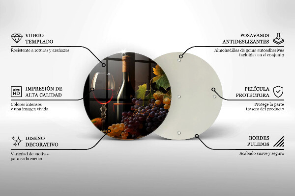 Steklena podloga za rezanje Kozarec vina in grozdje