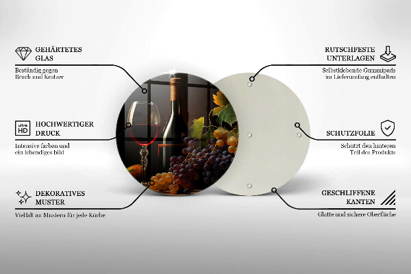 Steklena podloga za rezanje Kozarec vina in grozdje