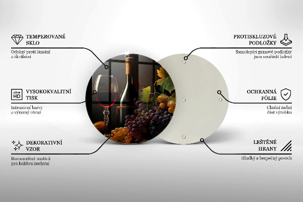 Steklena podloga za rezanje Kozarec vina in grozdje