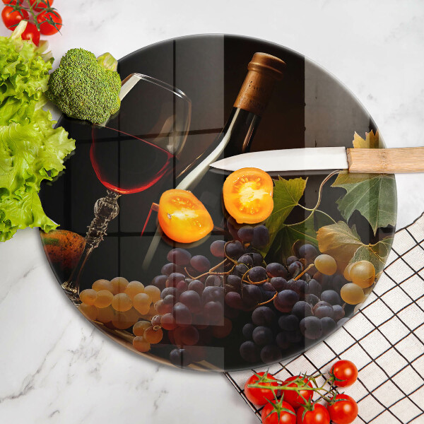Steklena podloga za rezanje Kozarec vina in grozdje