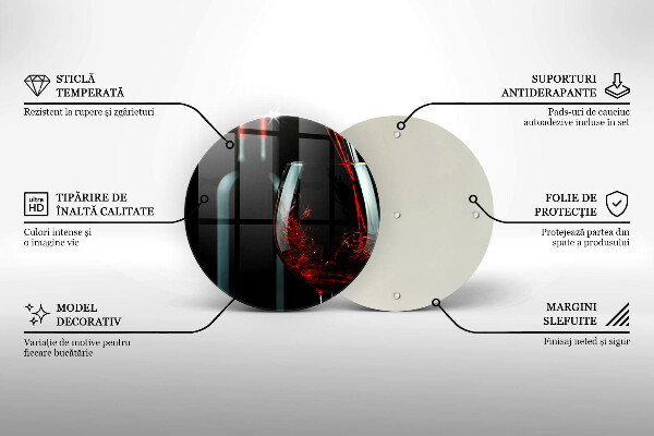 Steklena podloga za rezanje Vinska steklenica in kozarec