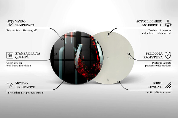 Steklena podloga za rezanje Vinska steklenica in kozarec