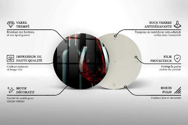 Steklena podloga za rezanje Vinska steklenica in kozarec
