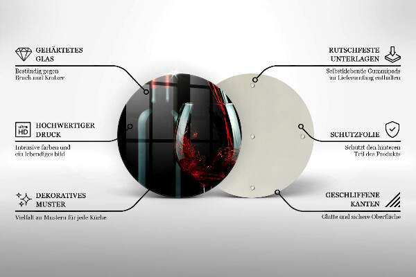 Steklena podloga za rezanje Vinska steklenica in kozarec