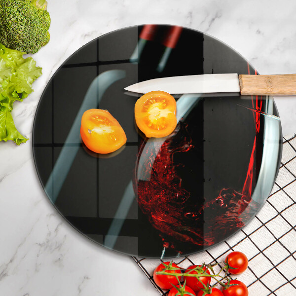 Steklena podloga za rezanje Vinska steklenica in kozarec