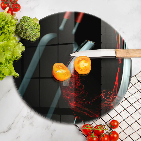 Steklena podloga za rezanje Vinska steklenica in kozarec