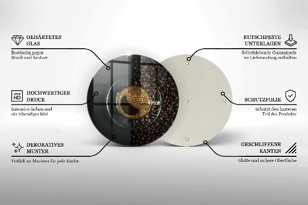 Steklena podloga za rezanje Kava in fižol