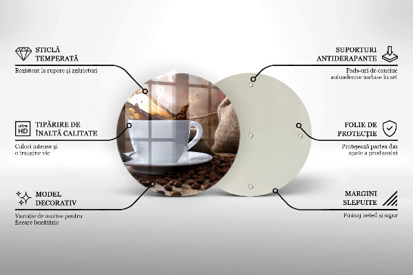 Steklena podloga za rezanje Skodelica in kavna zrna