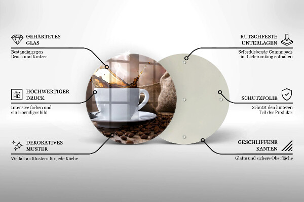 Steklena podloga za rezanje Skodelica in kavna zrna
