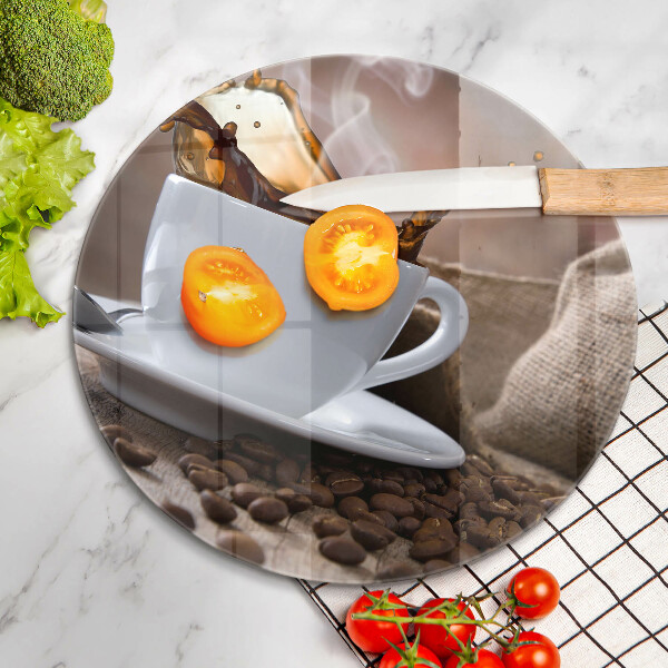 Steklena podloga za rezanje Skodelica in kavna zrna