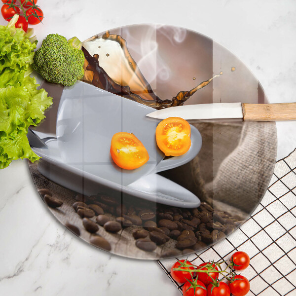 Steklena podloga za rezanje Skodelica in kavna zrna