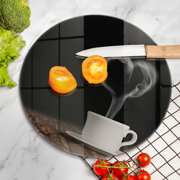 Steklena podloga za rezanje Kavna skodelica srce