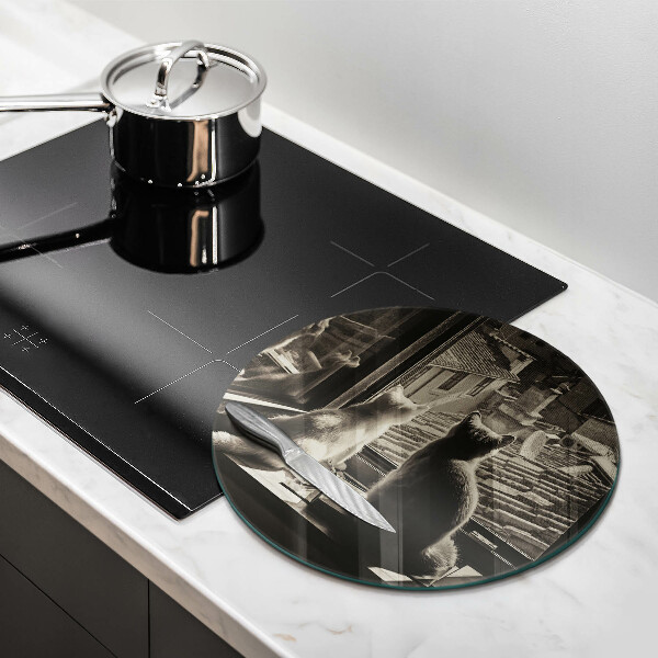 Steklena podloga za rezanje Mačje mesto in okno