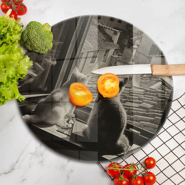 Steklena podloga za rezanje Mačje mesto in okno