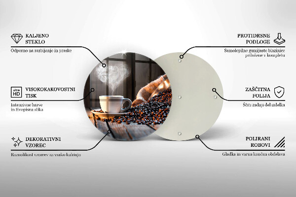 Steklena podloga za rezanje Skodelica za kavo in srce