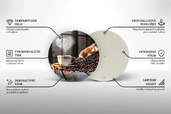 Steklena podloga za rezanje Skodelica za kavo in srce