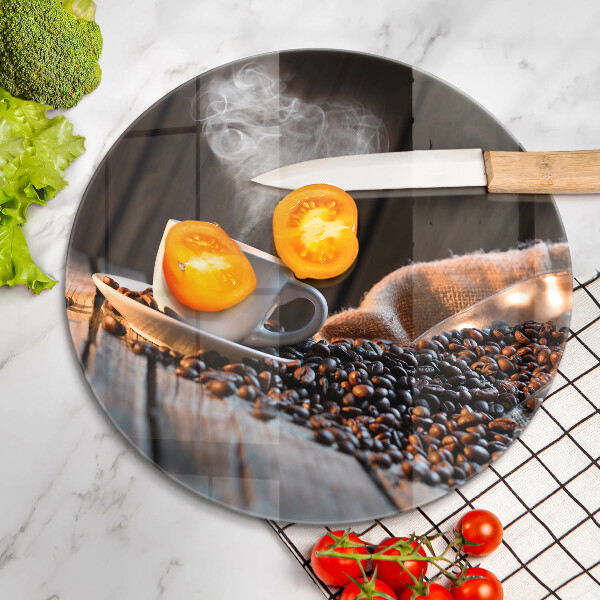 Steklena podloga za rezanje Skodelica za kavo in srce