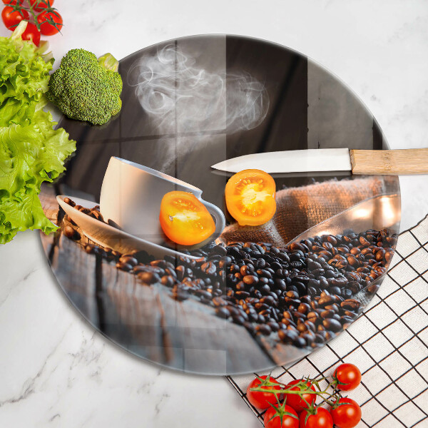 Steklena podloga za rezanje Skodelica za kavo in srce