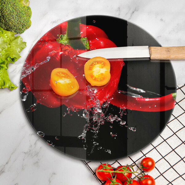 Steklena podloga za rezanje Rdeča paprika v vodi