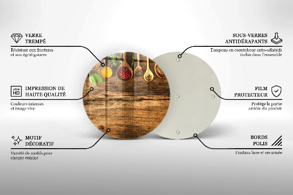 Steklena podloga za rezanje Lesene žlice začimb