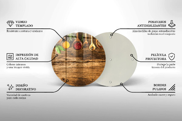 Steklena podloga za rezanje Lesene žlice začimb