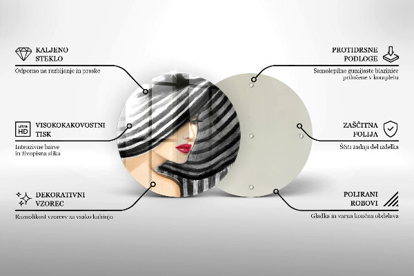 Steklena podloga za rezanje Ženska v klobuku