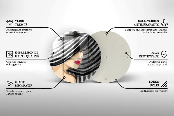 Steklena podloga za rezanje Ženska v klobuku