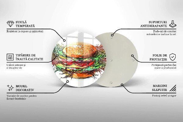 Steklena podloga za rezanje Risba hamburgerja