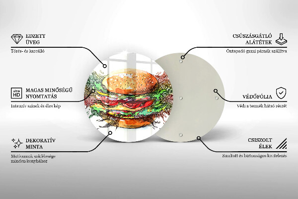 Steklena podloga za rezanje Risba hamburgerja