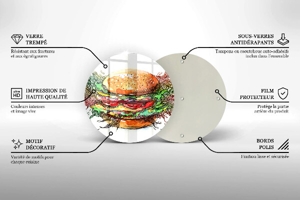Steklena podloga za rezanje Risba hamburgerja