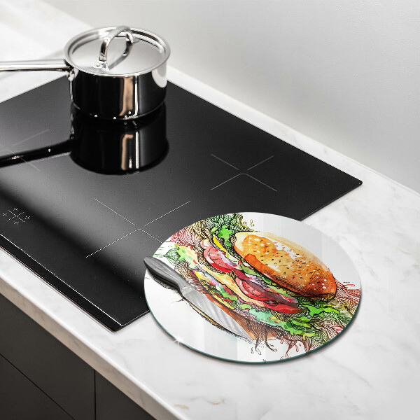 Steklena podloga za rezanje Risba hamburgerja