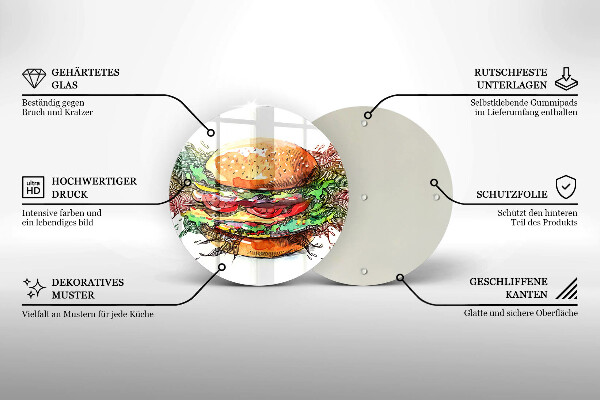 Steklena podloga za rezanje Risba hamburgerja