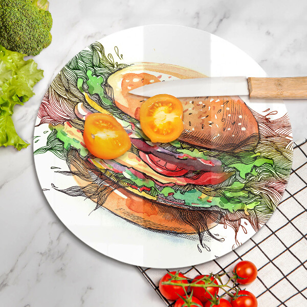 Steklena podloga za rezanje Risba hamburgerja