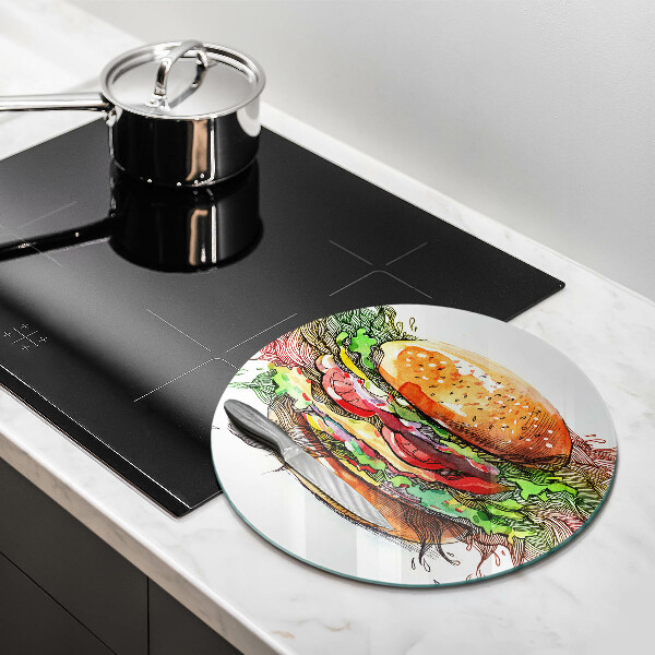 Steklena podloga za rezanje Risba hamburgerja