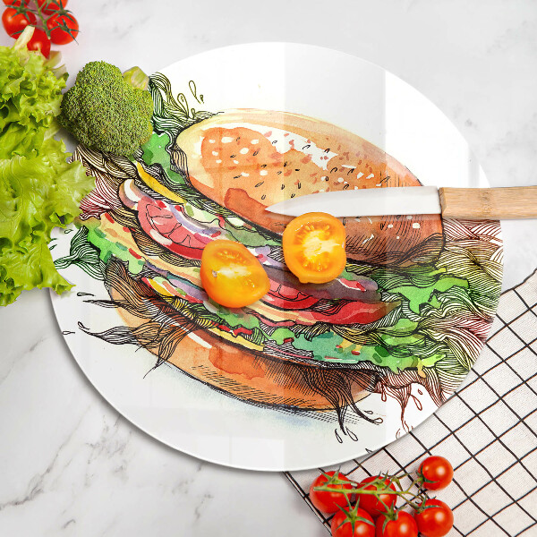 Steklena podloga za rezanje Risba hamburgerja