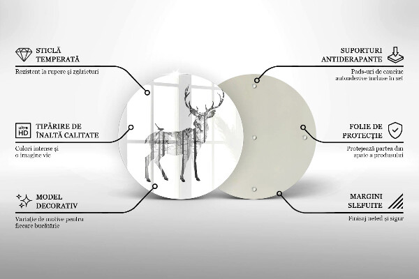 Steklena podloga za rezanje Ilustracija jelena in gozda