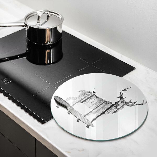 Steklena podloga za rezanje Ilustracija jelena in gozda