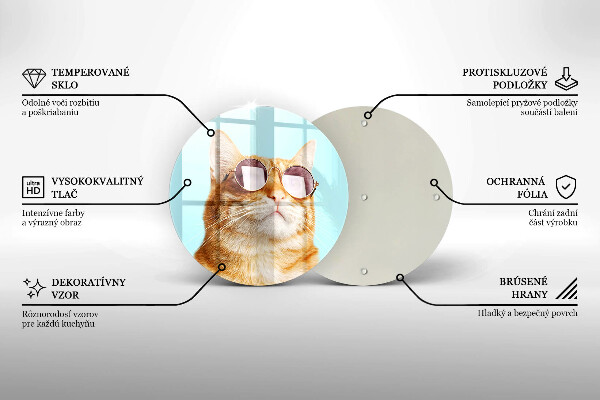 Steklena podloga za rezanje Rdeča mačka z očali