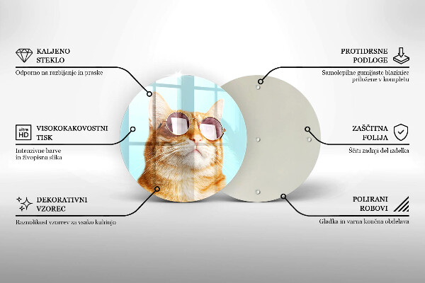 Steklena podloga za rezanje Rdeča mačka z očali
