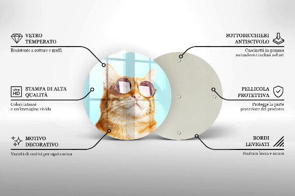 Steklena podloga za rezanje Rdeča mačka z očali