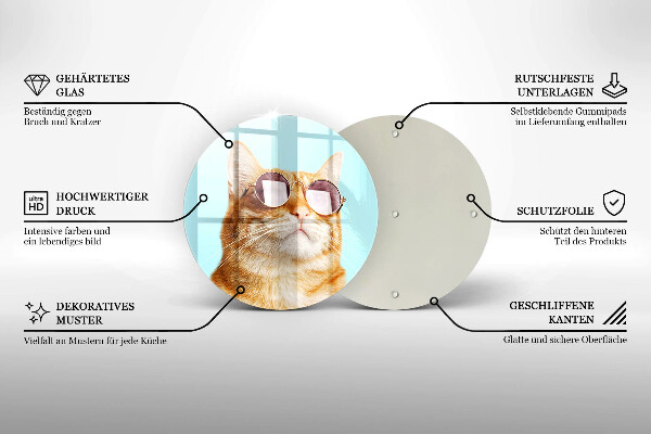 Steklena podloga za rezanje Rdeča mačka z očali