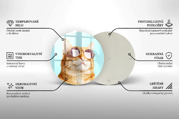 Steklena podloga za rezanje Rdeča mačka z očali