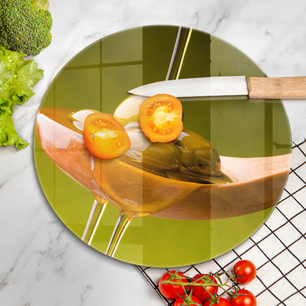 Steklena podloga za rezanje Oljčno olje in olive