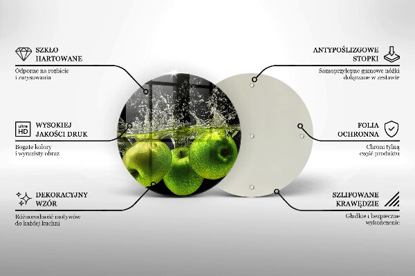 Steklena podloga za rezanje Zelena jabolka in voda