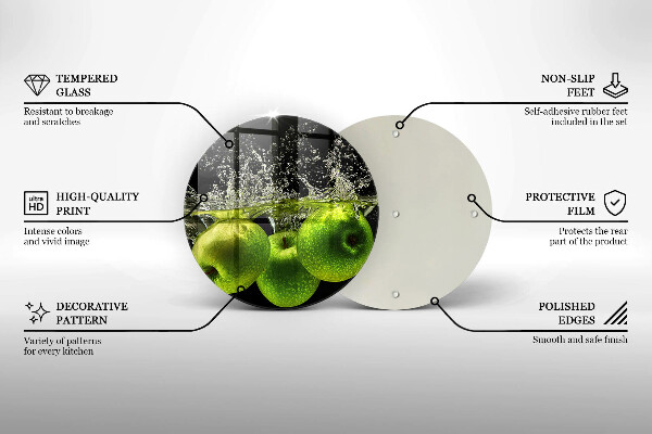 Steklena podloga za rezanje Zelena jabolka in voda