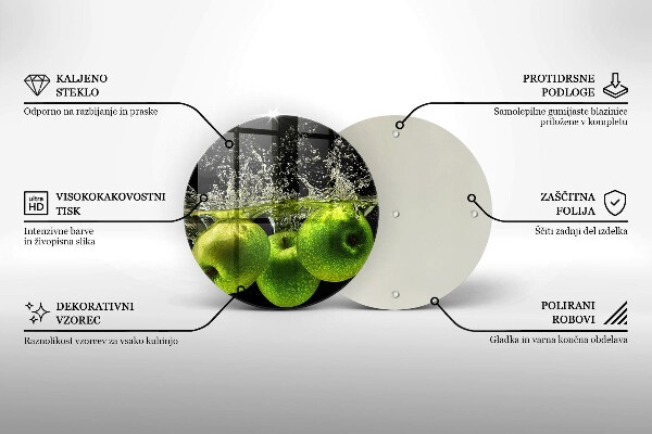 Steklena podloga za rezanje Zelena jabolka in voda