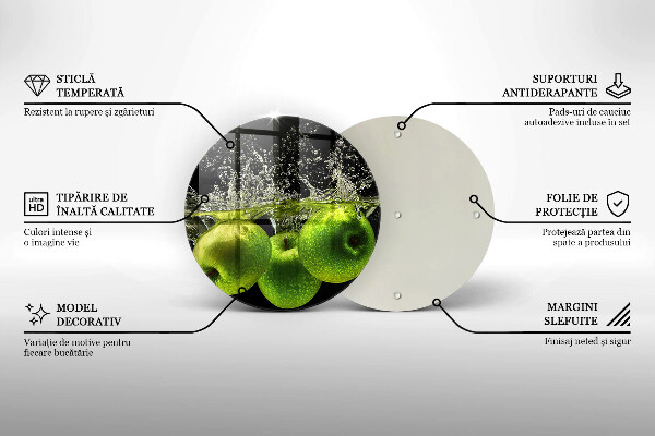 Steklena podloga za rezanje Zelena jabolka in voda