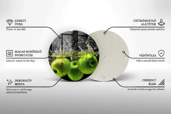 Steklena podloga za rezanje Zelena jabolka in voda
